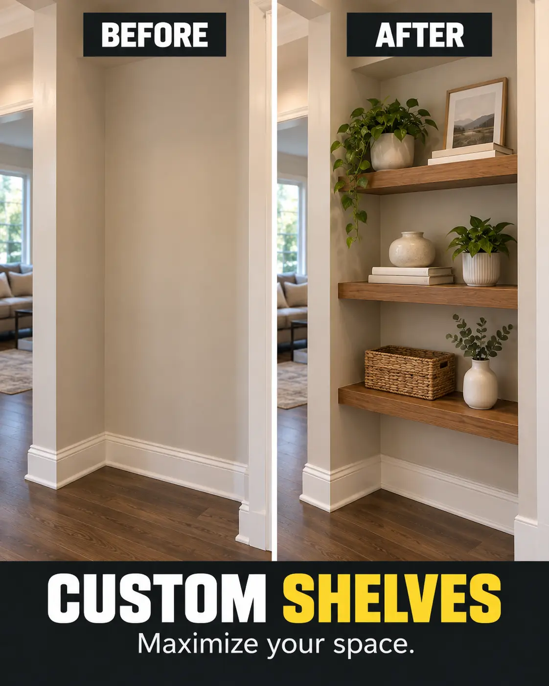 Custom Shelves before and after project by Igor